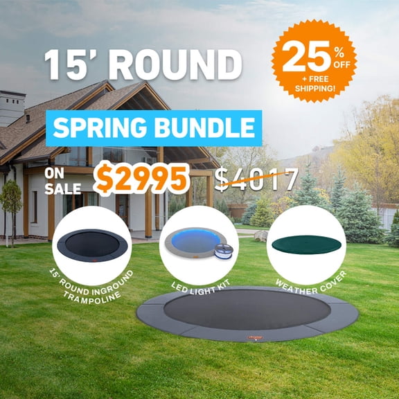 New Year Bundle! 15' Round Pro-Line In-ground Trampoline + LED Lights + Cover