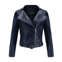 Black*Friday ChaoHeng 2025 Jackets for Women Women's Solid Color Faux Leather Jacket,Long Sleeve Motorcycle Style