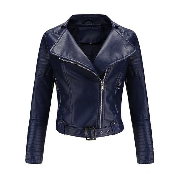 Black*Friday ChaoHeng 2025 Jackets for Women Women's Solid Color Faux Leather Jacket,Long Sleeve Motorcycle Style