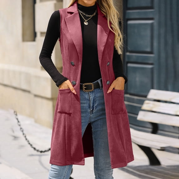 Black*Friday ChaoHeng Blazer Vest for Women Sleeveless Women's Suede Look Blazer Vest,Long Open Front Waistcoat with Retro Style