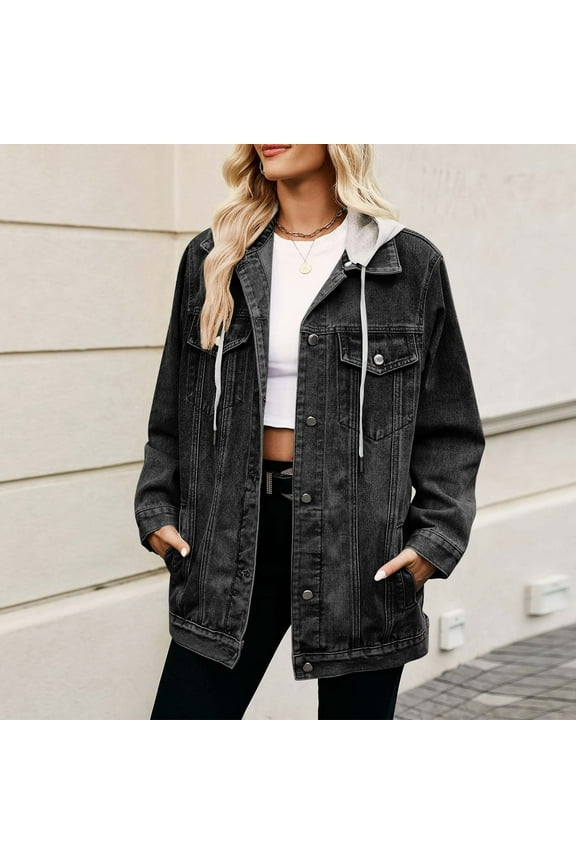 Black**Friday ChaoHeng Denim Coats and Jackets Women's Hem Distressed Denim Jacket,Edgy Long Sleeve Style