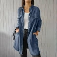 thumbnail image 1 of Black**Friday ChaoHeng Denim Coats for Plus Size Women's Washed Denim Shirt Coat,Long Length Casual Overshirt Style, 1 of 7