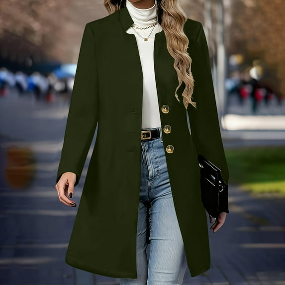 Black*Friday ChaoHeng Fall Coats for Women Plus Size Women's Solid Color Long Trench Coat,Double-Breasted Wool Blend Belted Jacket