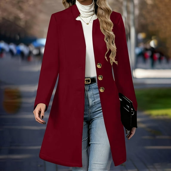 Black*Friday ChaoHeng Women Fall Coats or Jackets Women's Solid Color Long Trench Coat,Double-Breasted Wool Blend Belted Jacket