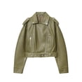 thumbnail image 1 of Black*Friday ChaoHeng Women Jacket Clearance under $10 Women's Solid Color Faux Leather Jacket,Long Sleeve Motorcycle Style, 1 of 3