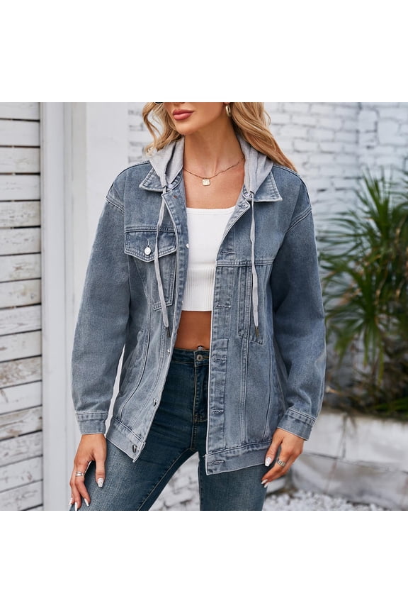 Black**Friday ChaoHeng Womens Denim Jacket Women's Hem Distressed Denim Jacket,Edgy Long Sleeve Style