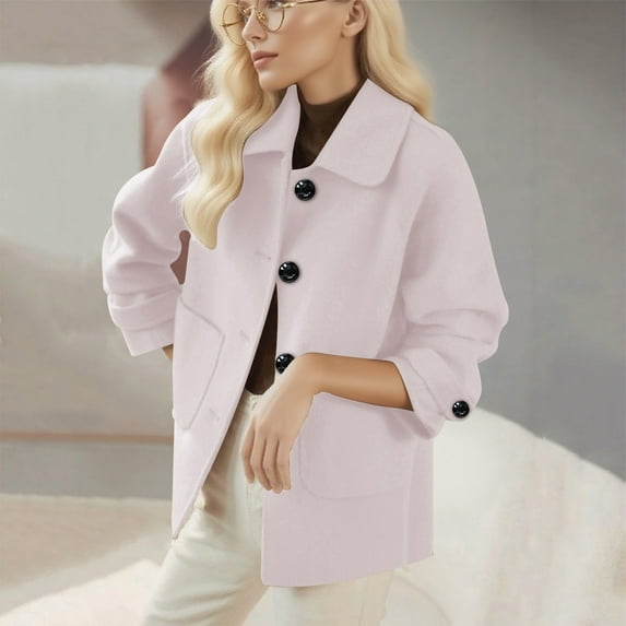 Black*Friday ChaoHeng Womens Winter Coats Women's Single Breasted Tweed Coat,Minimalist Solid Color Winter Overcoat