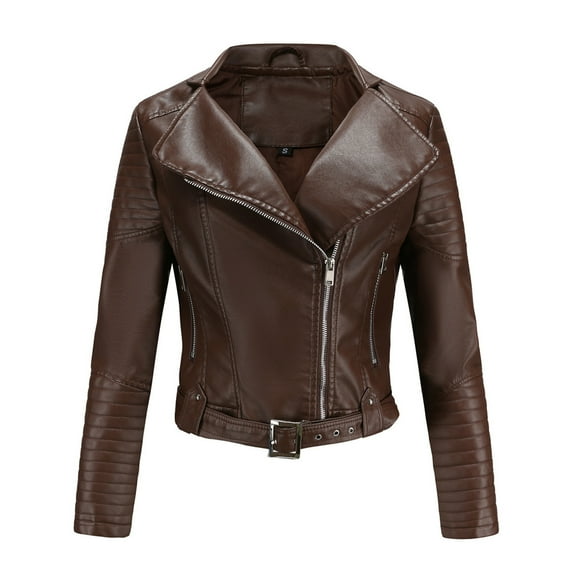 Black*Friday ChaoHeng Womens Winter Coats Women's Solid Color Faux Leather Jacket,Long Sleeve Motorcycle Style