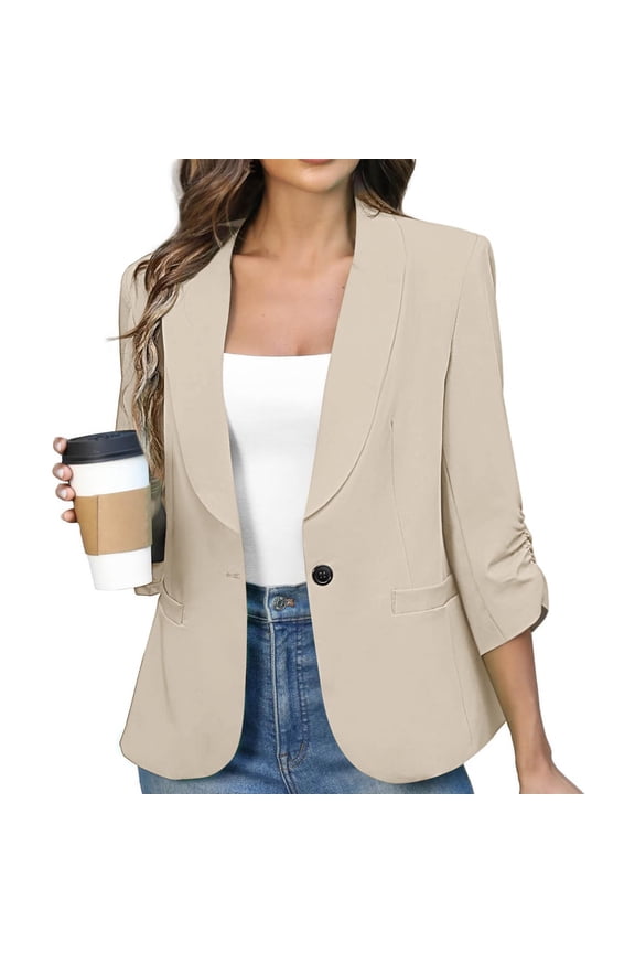 Black*Friday Chaoheng 2025 Blazers for Women Business Casual Long Sleeve Women's 3/4 Sleeve Open Front Blazer,Business Casual Pocket Work Jacket