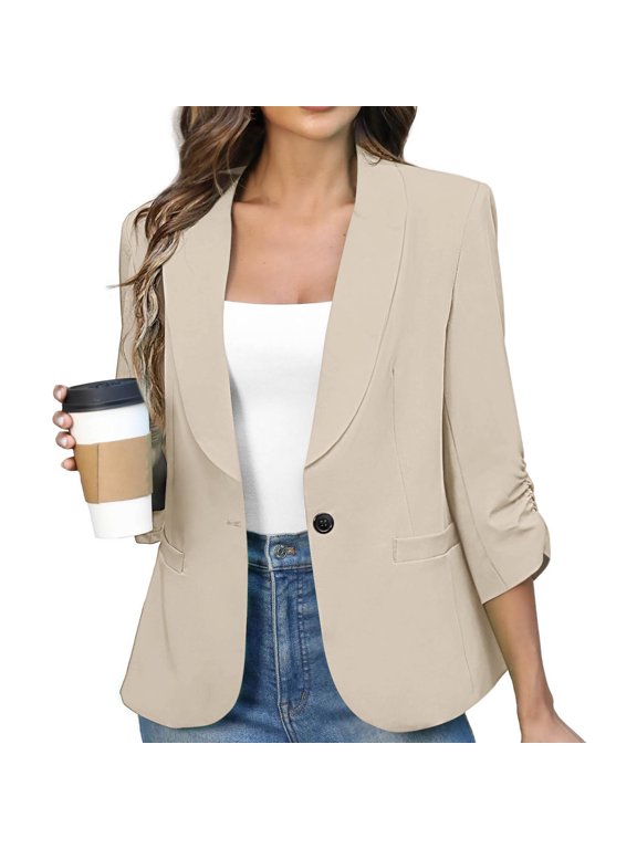 Black*Friday Chaoheng 2025 Blazers for Women Business Casual Long Sleeve Women's 3/4 Sleeve Open Front Blazer,Business Casual Pocket Work Jacket