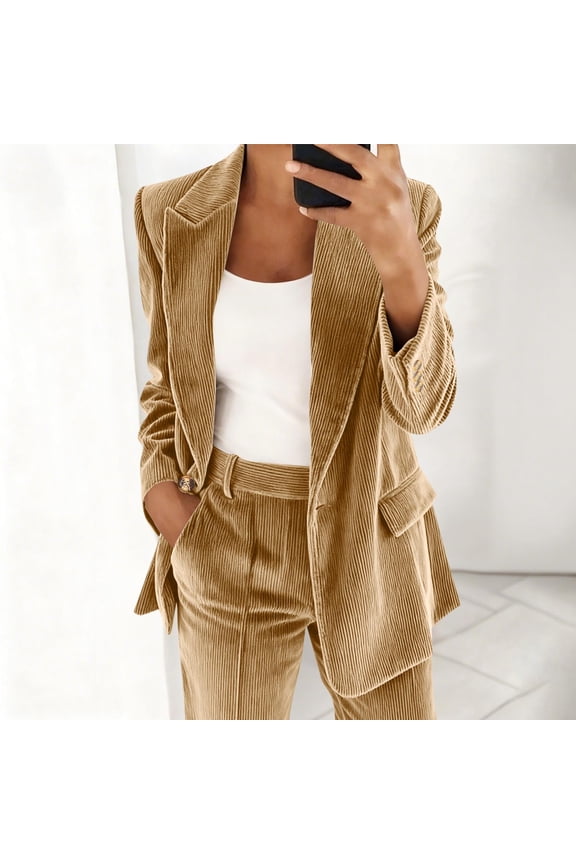 Black*Friday Chaoheng Blazers for Women Business Casual Women's Corduroy Blazer,Button Front Shirt Jacket with Mock Pockets