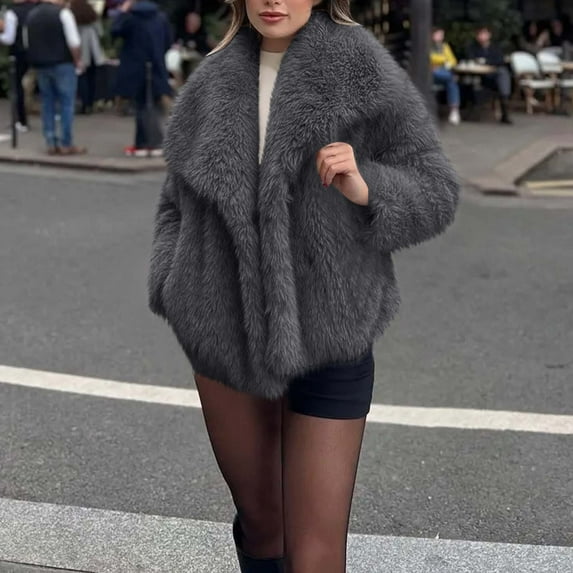 Black*Friday Chaoheng Fall Coats for Women 2025 Women's Faux Fur Sweater Coat,Solid Color Fluffy Long Sleeve Plush Top