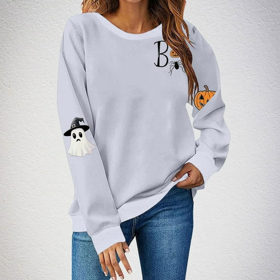 Black*Friday Chaoheng Hoodies for Women Plus Size Women's Halloween Print Crewneck Sweatshirt,Drop Shoulder Long Sleeve Casual Pullover Fall Tops for Women 2025