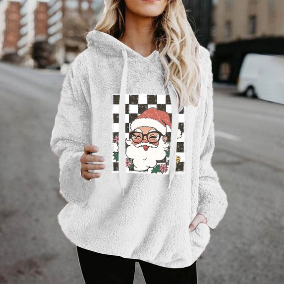 Black*Friday Chaoheng Hoodies Y2k Women's Christmas Letter Print Hooded Sweatshirt,Double Sided Fleece Pullover with Drawstring & Pockets Fall Tops for Women 2025