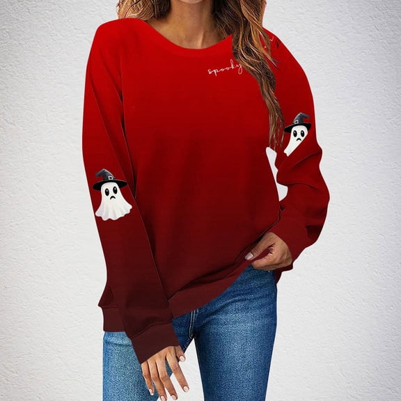 Black*Friday Chaoheng Hoodies Y2k Women's Halloween Print Crewneck Sweatshirt,Drop Shoulder Long Sleeve Casual Pullover Womens Fall Clothes on Sale