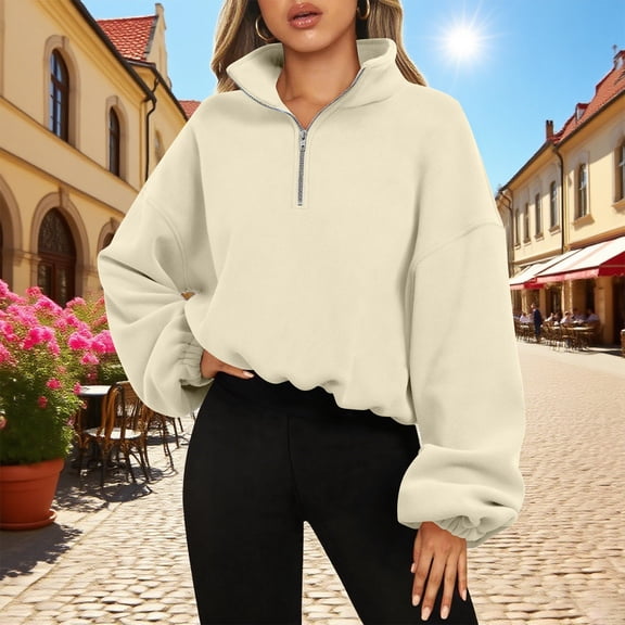 Black*Friday Chaoheng Hoodies for Women Women's Half Zip Polar Fleece Stand Neck Sweatshirt,Athletic Sportswear Top Fall Tops for Women 2025