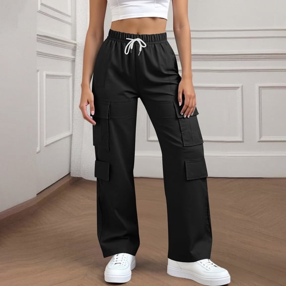 Black**Friday Chaoheng Ladies Winter Trousers Women's Straight Leg Cargo Pants,Elastic Waist Utility Trousers