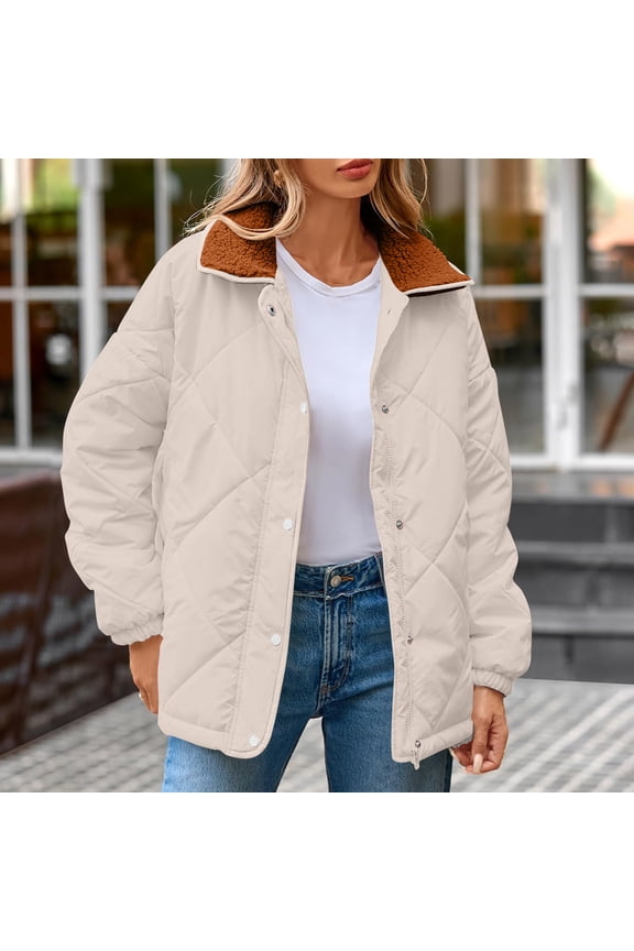 Black*Friday Chaoheng Outerwear Jackets for Women Women's Quilted Puffer Jacket Button Front Long Sleeve Down Alternative Coat
