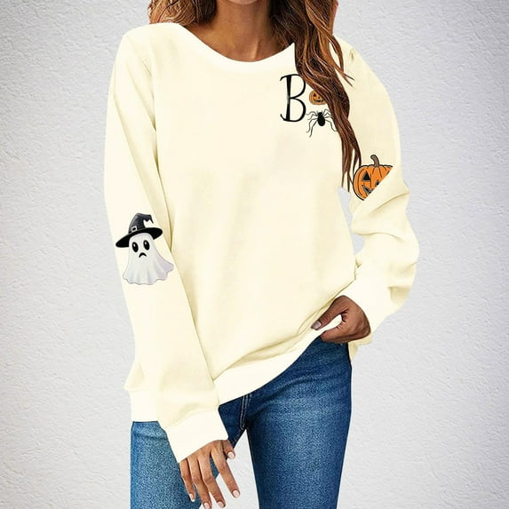 Black*Friday Chaoheng Oversized Hoodies for Women Women's Halloween Print Crewneck Sweatshirt,Drop Shoulder Long Sleeve Casual Pullover Fall Clothes for Women 2025