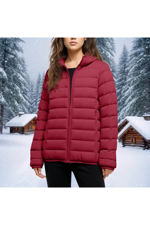 Black**Friday Chaoheng Plus Size Jackets and Coats Women's Lightweight Puffer Jacket,Slim Hooded Short Down Coat