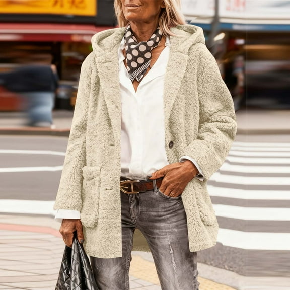 Black**Friday Chaoheng Plus Size Winter Jackets for Women Women's Plush Lined Hooded Coat Teddy Fleece Oversized Lounge Jacket