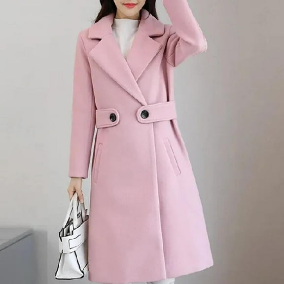 Black**Friday Chaoheng Winter Coats for Women Plus Size Women's Belted Wool Trench Coat,Mid-Length Double-Breasted Pea Coat