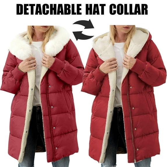 Black*Friday Chaoheng Winter Coats for Women Plus Size Women's Longline Hooded Parka with Removable Faux Fur Trim Quilted Winter Coat