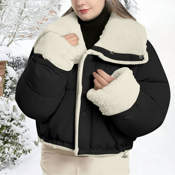 Black**Friday Chaoheng Winter Coats for Women Plus Size Women's Reversible Sherpa Puffer Jacket,Double Sided Short Winter Coat