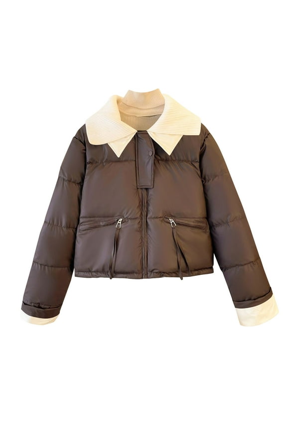 Black**Friday Chaoheng Winter Coats for Women Women's Short Puffer Jacket,Faux Leather Quilted Winter Coat