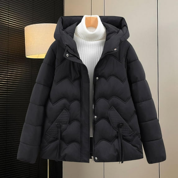 Black**Friday Chaoheng Winter Jackets for Women Women's Hooded Puffer Jacket,Basic Long Sleeve Quilted Winter Coat