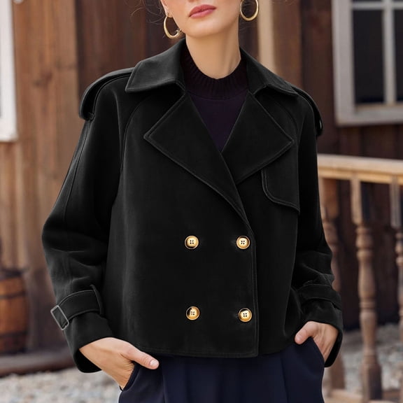 Black**Friday Chaoheng Winter Jackets for Women Women's Suede Double-Breasted Jacket,Cropped Oversized Blazer