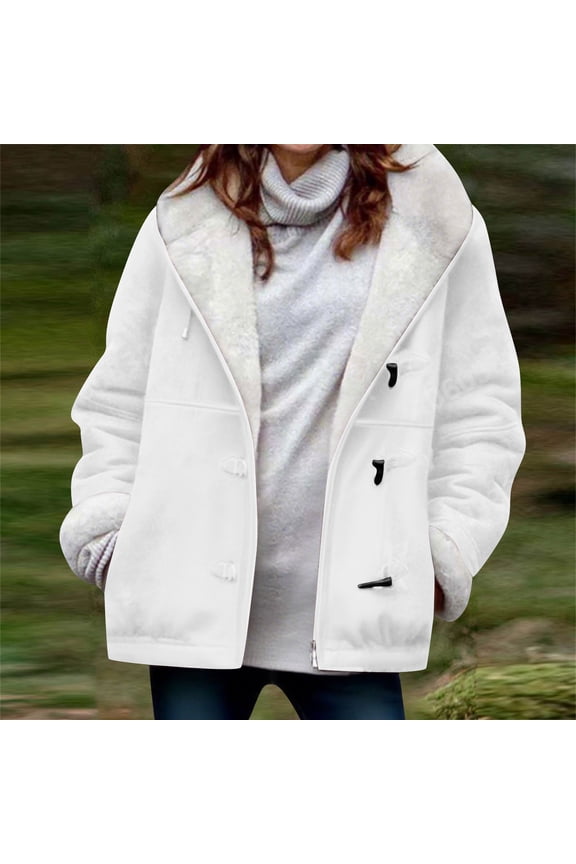Black**Friday Chaoheng Winter Outerwear for Women Women's Suede-Look Toggle Button Coat Plush Lined Hooded Jacket with Pockets