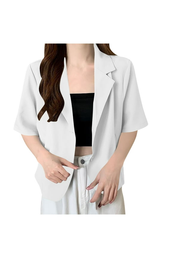 Black*Friday Chaoheng Women's Blazers & Suit Jackets Women's Short Sleeve Notch Lapel Blazer,Lightweight Casual Button Down Jacket