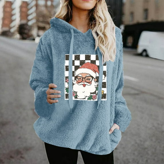 Black*Friday Chaoheng Women's Fashion Hoodies & Sweatshirts Women's Christmas Letter Print Hooded Sweatshirt,Double Sided Fleece Pullover with Drawstring & Pockets Womens Fall Tops 2025