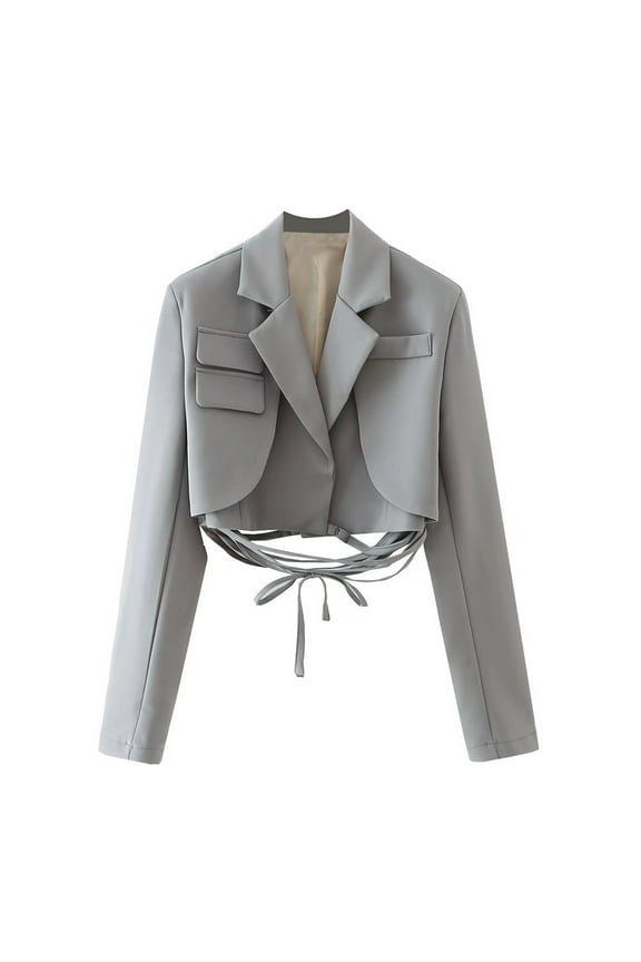 Black*Friday Chaoheng Womens Blazers for Work Casual Women's Solid Color Tie Waist Blazer,Short Length Long Sleeve Belted Jacket