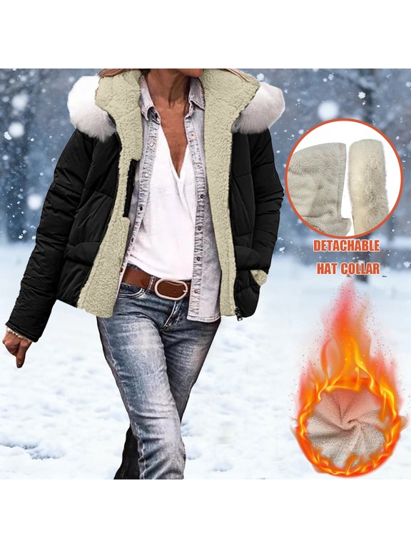 Black**Friday Chaoheng Womens Coats Outerwear Winter Women's Hooded Winter Coat withRemovable Faux Fur Trim,Fleece Lined Parka