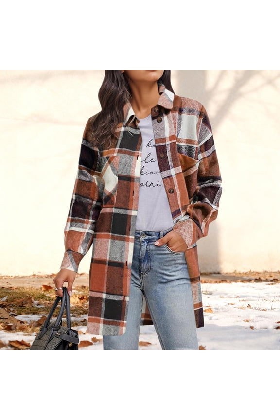 Black*Friday Chaoheng Womens Coats Outerwear Winter Women's Plaid Tweed Jacket,Asymmetrical Print Button Front with Chest Pocket