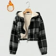 thumbnail image 1 of Black*Friday Chaoheng Womens Coats Outerwear Winter Women's Wool Lined Flannel Jacket Plaid Hooded Cropped Puffer with Pockets, 1 of 7