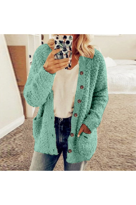 Black*Friday Chaoheng Womens Fall Jackets Women's Reversible Button Front Hooded Coat,Plush Fall Winter Long Sleeve Jacket