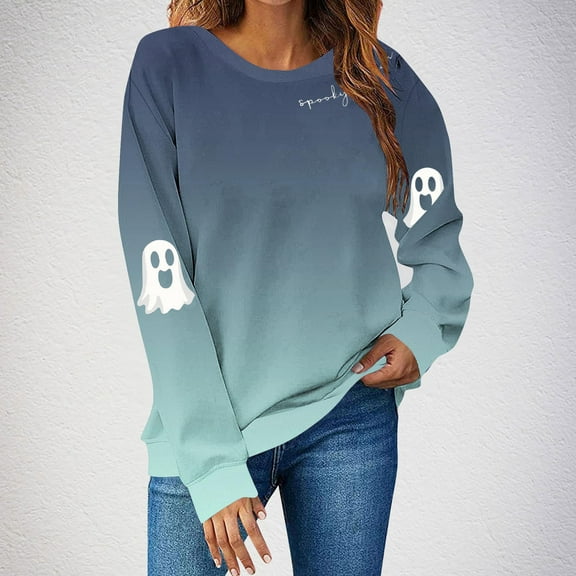 Black*Friday Chaoheng Womens Hoodies Women's Halloween Print Crewneck Sweatshirt,Drop Shoulder Long Sleeve Casual Pullover Fall Tops for Women 2025 Trendy