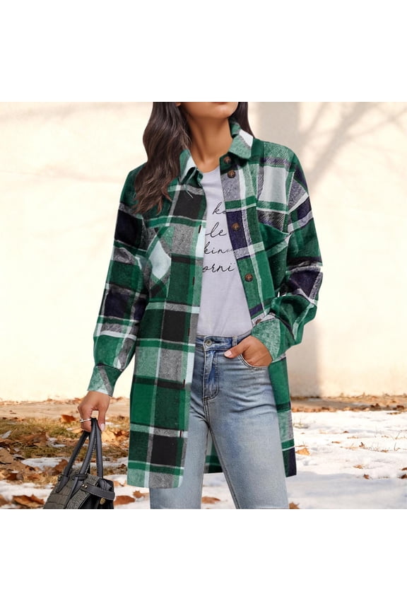 Black*Friday Chaoheng Womens Plus Size Outerwear Coats Jackets Women's Plaid Tweed Jacket,Asymmetrical Print Button Front with Chest Pocket