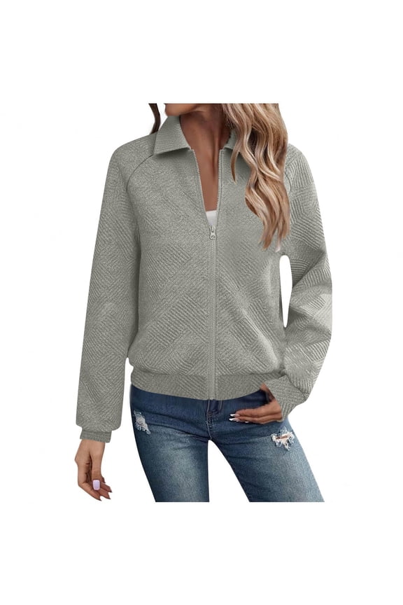 Black*Friday Chaoheng Womens Winter Coats Women's Casual Zip Jacket,Shirt Collar Basic Long Sleeve Outerwear