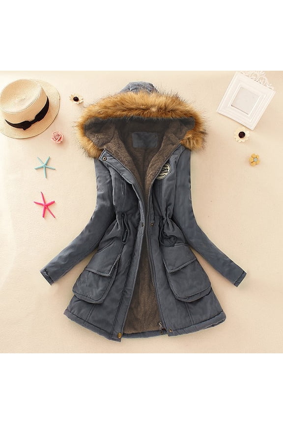 Up To 50% Off Women Rain Jacket with Hood Packable Fayshow0 Winter Womens Warm Coat Hooded Jacket Slim Winter Outwear,Blue L