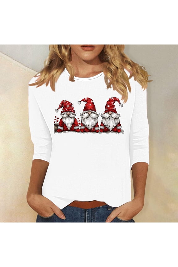 Black· Friday 2026 Under $ 20 Fayshow0 Fashionable Women'S Printed Casual Round Neck Pullover 3/4 Sleeve Top