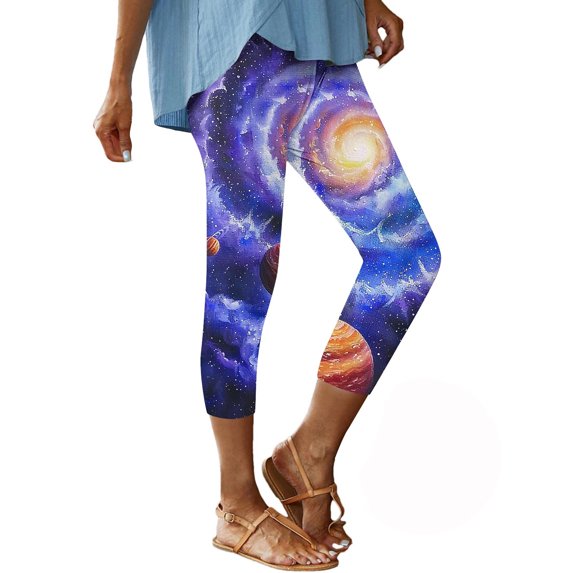 Pants For Ladies Elasticated Gradient Color Printed Slacks Casual 3/4 Capri Trousers Trendy Tight Pants Slim Fit Straight Leg Slacks Base Trousers Compression Pants Cyber Monday Savings