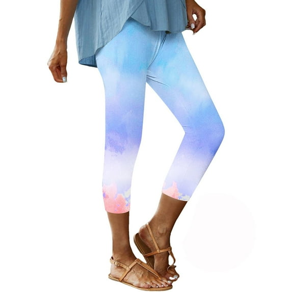 Pants For Ladies Elasticated Gradient Color Printed Slacks Casual 3/4 Capri Trousers Trendy Tight Pants Slim Fit Straight Leg Slacks Base Trousers Compression Pants Christmas Holiday Savings