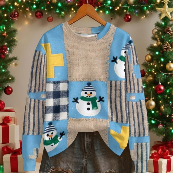 Black*Friday Clearance under $5 GaThRRgYP Casual Womens Sweatshirts Crewneck Long Sleeve Tops,Women's Christmas Solid-color Round-neck Casual Sporty Long-sleeved Fleece Sweatshirt Top Multicolor XL