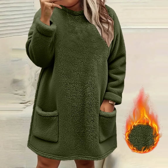 GaThRRgYP Hoodies for Women Fashion Sweatshirts,Plus Size Fashion Women's Casual Long Sleeve Round Neck Collar PocketsLoose Sweatshirt Tops Blouse Army Green XXL