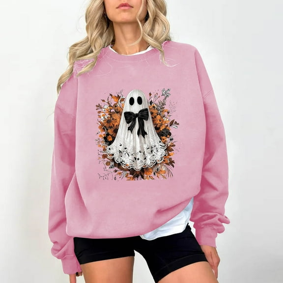 GaThRRgYP Sweatshirts for Women Crewneck,Fashion Women's Printed Casual Long Sleeve Ladies Loose Hoodless Sweatshirts Blouse Pink XL