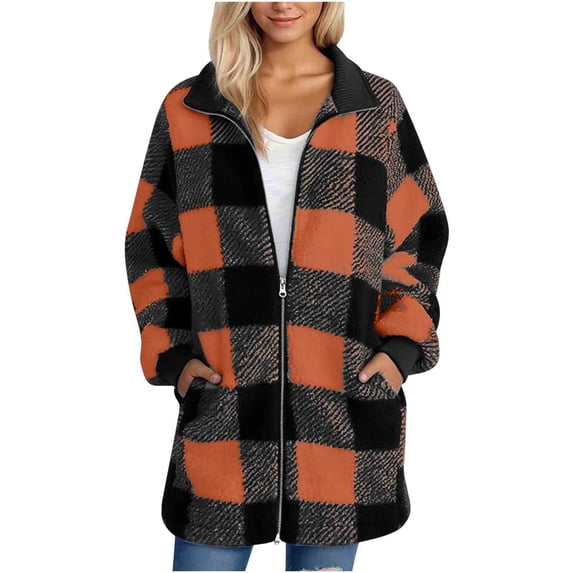 Black*Friday Clearance under $5 GaThRRgYP Women's Warm Fuzzy Coat for Everyday,Women's Fashion Long Sleeve Solid Color Thickening Cardigan Thicken Jacket Checkered Fall Winter Warm Coat Orange S